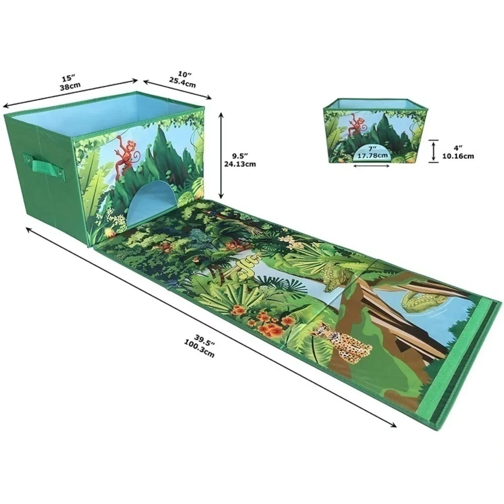 Brand New 2 in 1 Collapsible Toy Storage Box with Roll Out Play Mat Jungle Theme